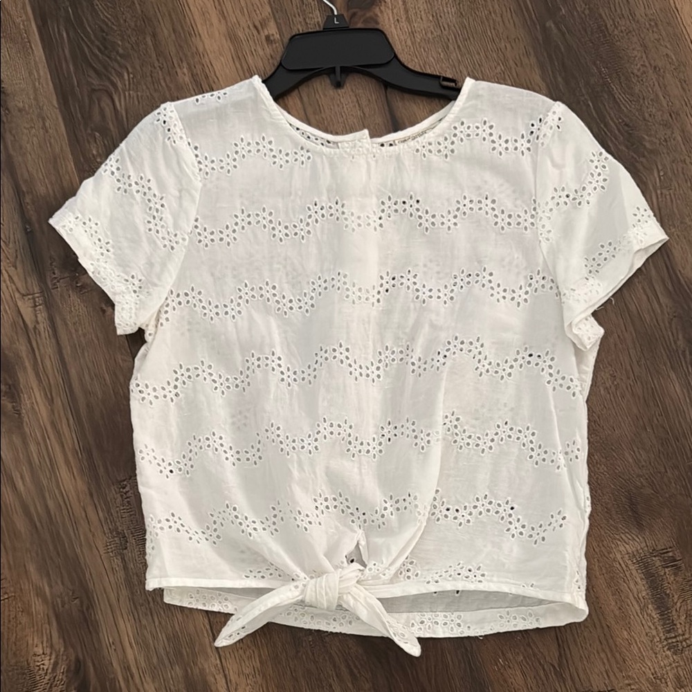 White Eyelet Tie-Front Top